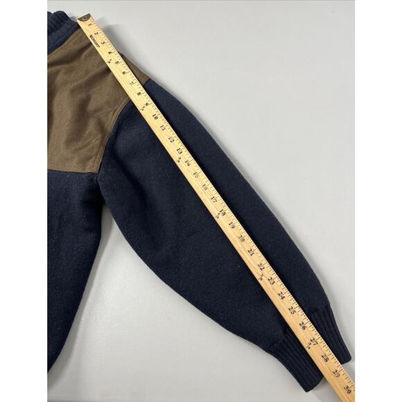 Orvis Wool Lined Windproof Sweater Mens XXL 1/4 Zip Navy Shoulder Patches Elbow - Picture 7 of 16